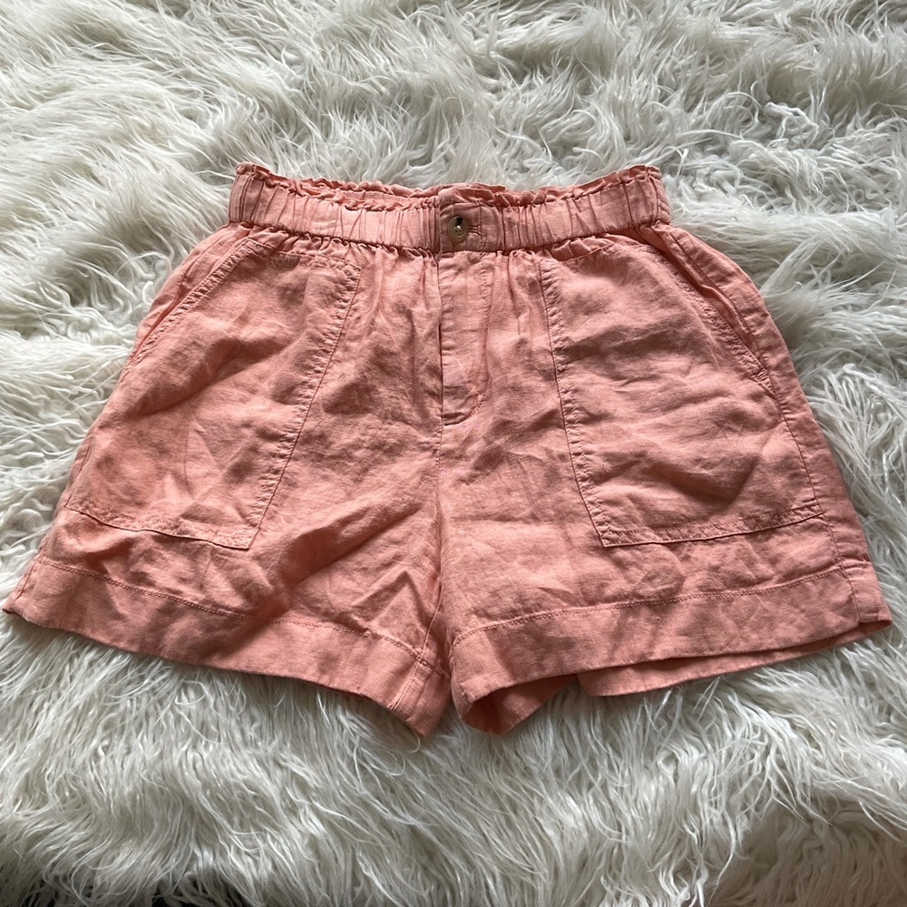🆕Lou & Grey High Rise Peach Pink Linen Ruffle‎ Shorts